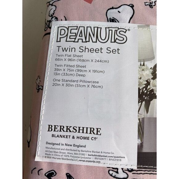 4 Pc Peanuts Snoopy Hearts Pink Valentines Day TWIN Size Sheet Set Soft NEW - Picture 7 of 13